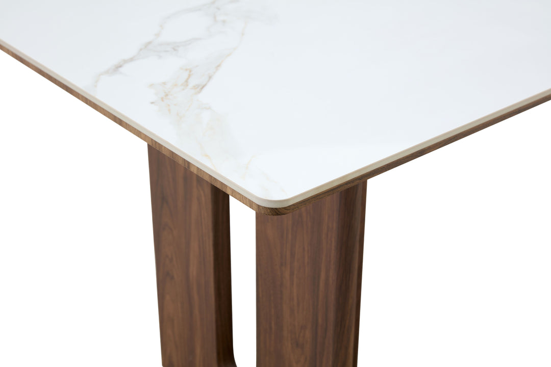 Rinato 180cm Walnut & White/Sunset Cloud Vein Ceramic Marble Dining Table