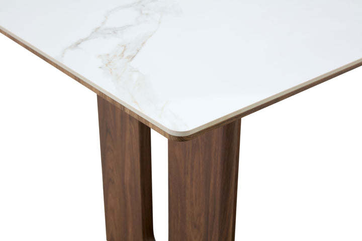 Rinato 180cm Walnut & White/Sunset Cloud Vein Ceramic Marble Dining Table