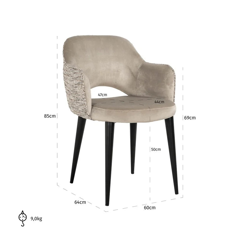 Richmond Interiors Giovanna Trendy Taupe Khaki Velvet Dining Chair