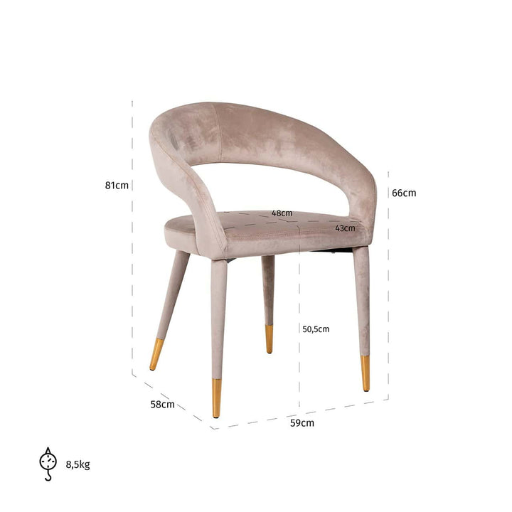 Richmond Interiors Ava Taupe Khaki Velvet Gold Tips Dining Chair