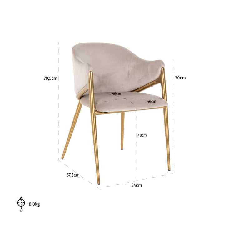 Richmond Interiors Gwen Taupe Khaki Velvet & Gold Chair