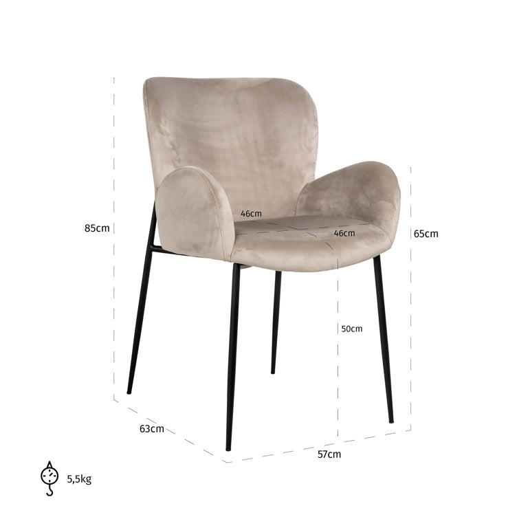 Richmond Interiors Amber Taupe Khaki Velvet Dining Chair
