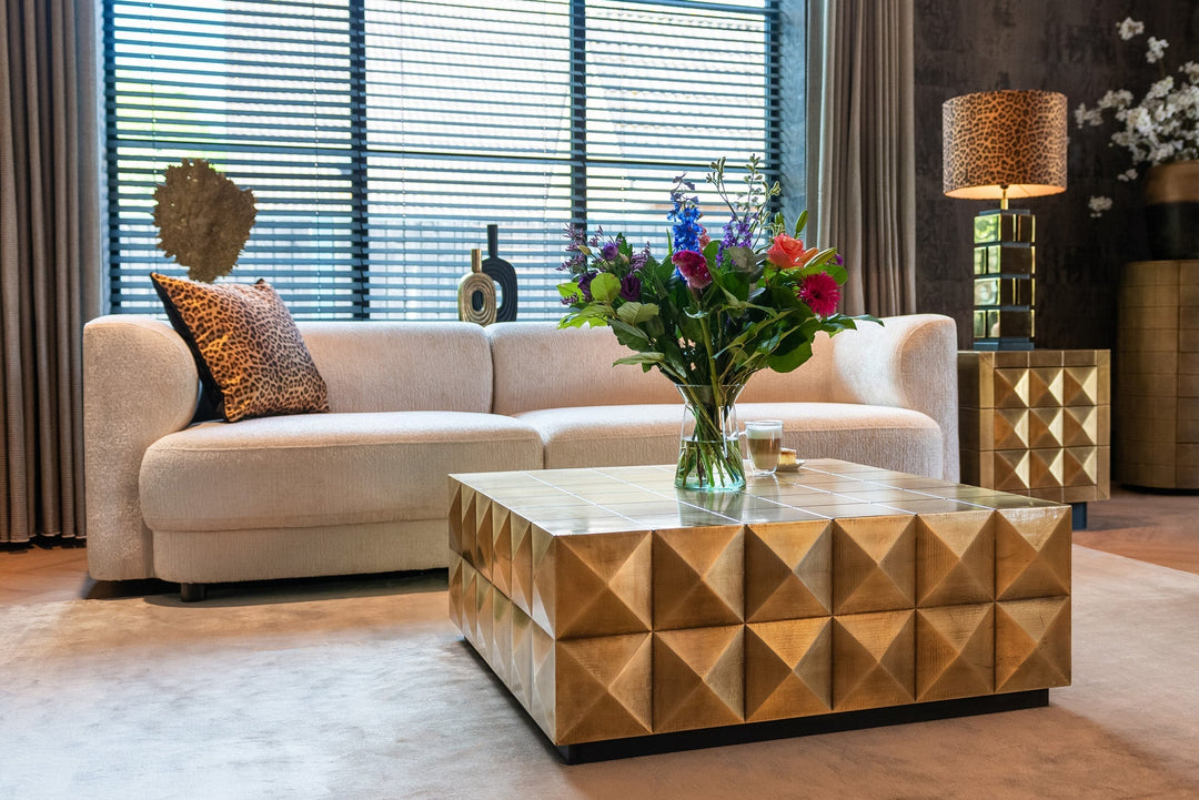 Richmond Interiors Collada Brushed Gold Geometric Pyramid Square Coffee Table