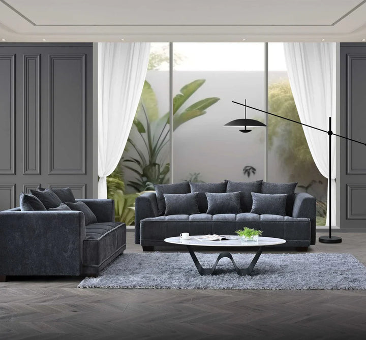 The Gracemary Steel Grey Boucle 3 Seater Premium Sofa Steel Boucle Fabric