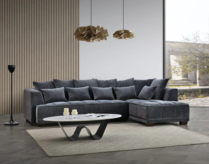 The Gramercy Steel Grey Boucle Right Hand Corner Premium Sofa Steel Boucle Fabric