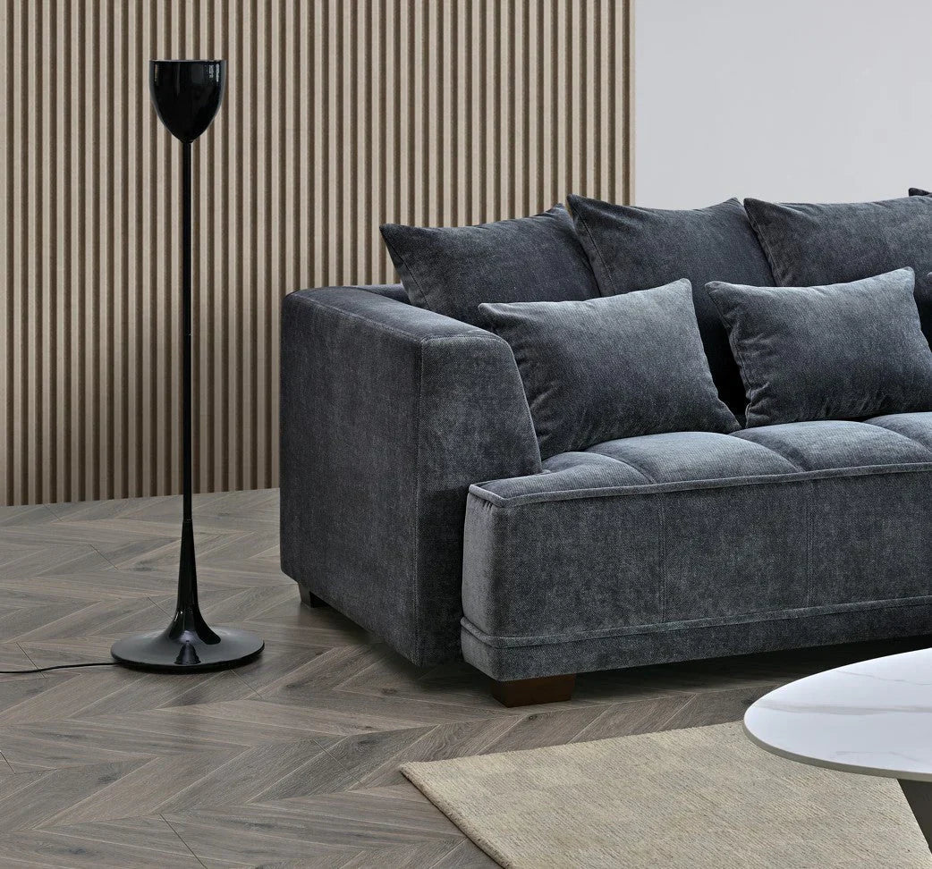 The Gramercy Steel Grey Boucle Right Hand Corner Premium Sofa Steel Boucle Fabric