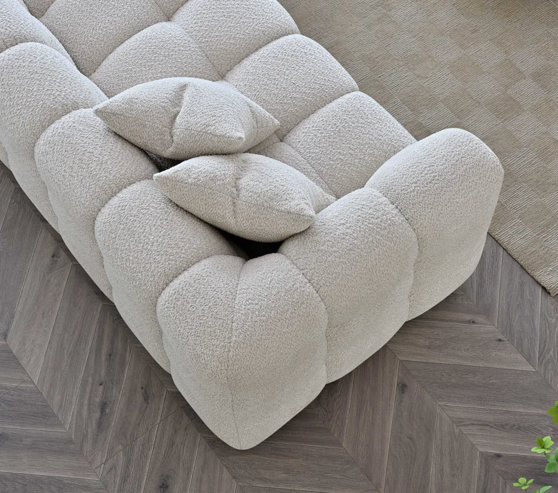 The Bubble Tribeca Ivory White Boucle 3 Seater Premium Sofa Boucle Fabric