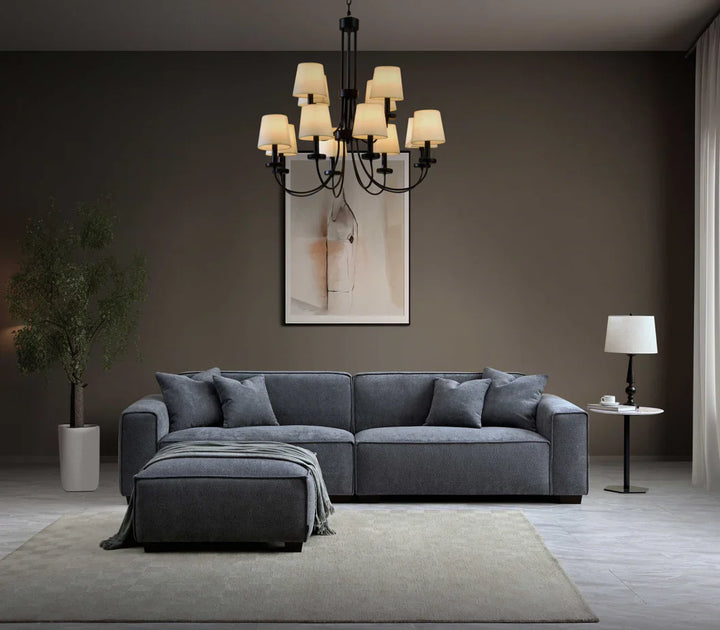 The Dakota Charcoal Grey Boucle 4 Seater With Chaise Premium Sofa Charcoal Boucle Fabric
