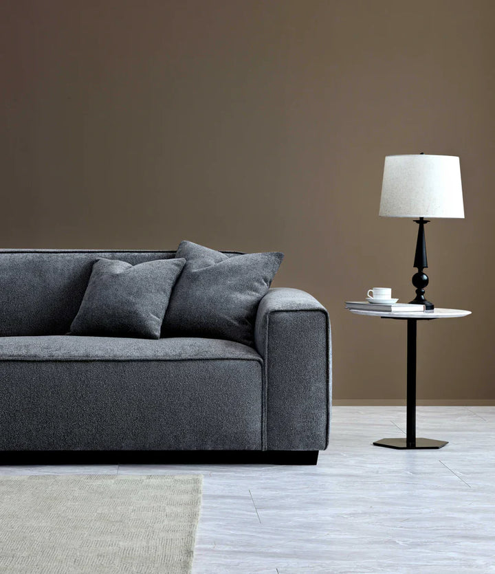 The Dakota Charcoal Grey Boucle 4 Seater With Chaise Premium Sofa Charcoal Boucle Fabric