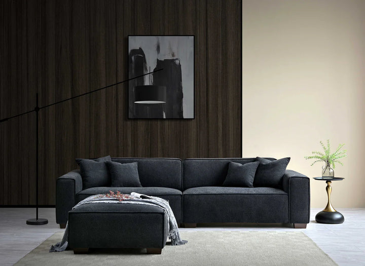 The Dakota Midnight Black Boucle 4 Seater With Chaise Premium Sofa Midnight Boucle Fabric