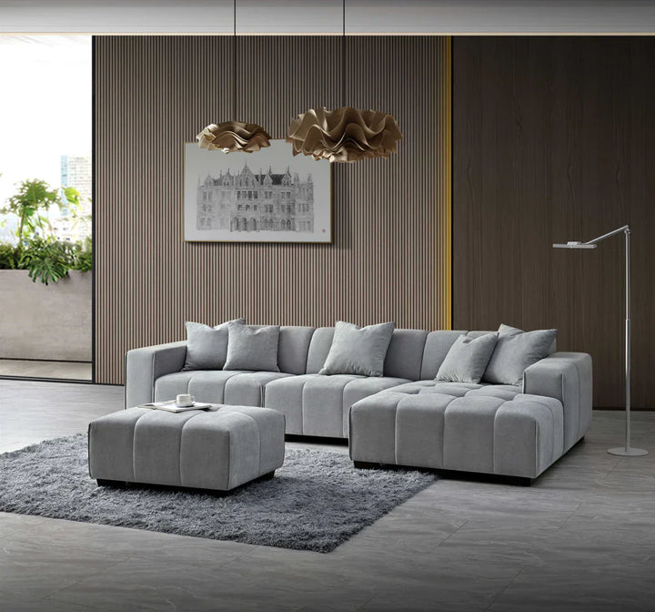The Leonard Cloudy Grey Boucle Right Hand Corner Premium Sofa Cloudy Grey Boucle Fabric