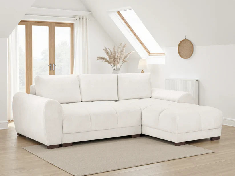 Zara Cream Plush Velvet Universal Corner Sofabed with Storage