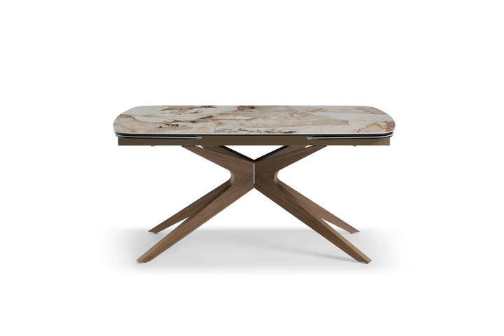 Serene 160-240cm Italian Walnut & Pandora Vendome Ceramic Marble Side Extending Dining Table With Clara Walnut Wooden Dining Chairs