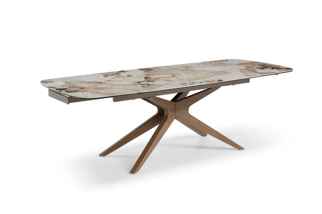 Serene 160-240cm Italian Walnut & Pandora Vendome Ceramic Marble Side Extending Dining Table