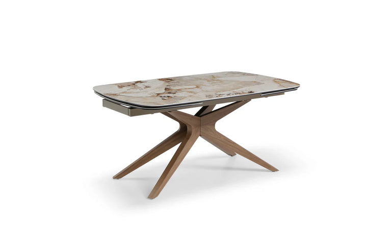 Serene 160-240cm Italian Walnut & Pandora Vendome Ceramic Marble Side Extending Dining Table With Clara Walnut Wooden Dining Chairs