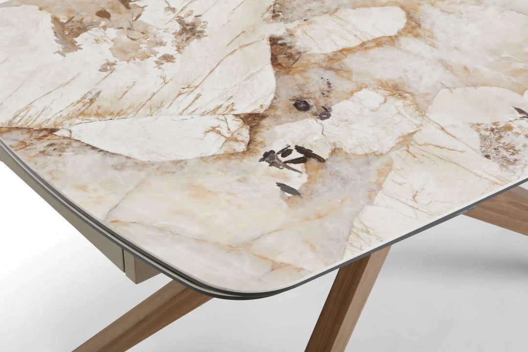 Serene 160-240cm Italian Walnut & Pandora Vendome Ceramic Marble Side Extending Dining Table