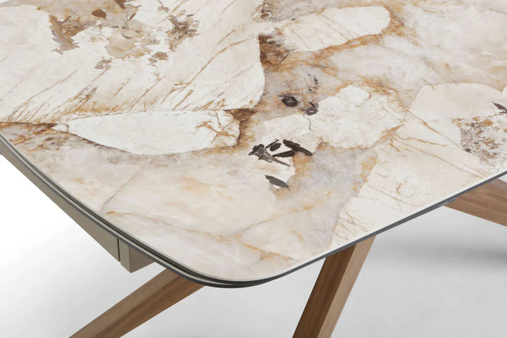 Serene 160-240cm Italian Walnut & Pandora Vendome Ceramic Marble Side Extending Dining Table