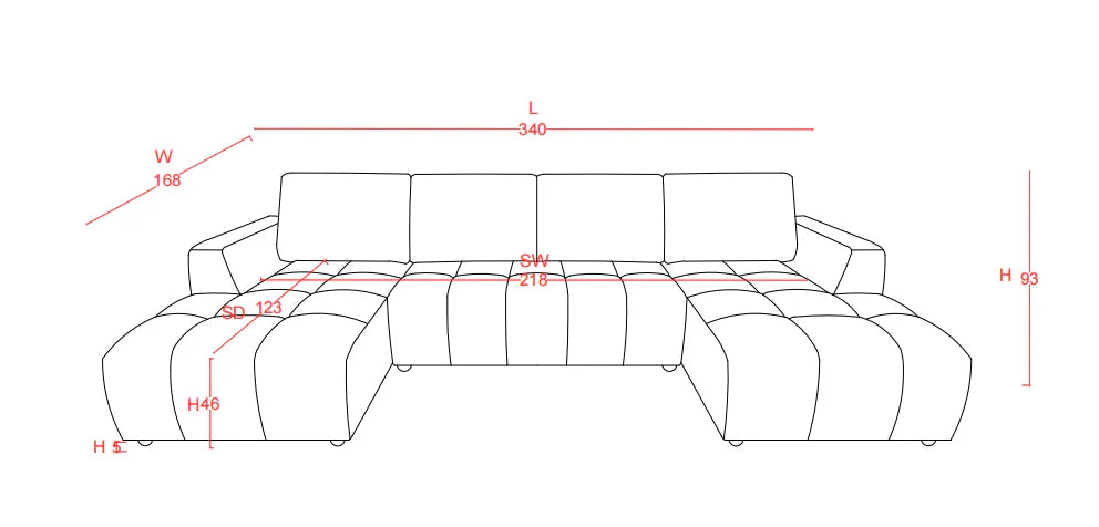 Sena Large Beige Plush Velvet Luxury U Shape Sofabed Sofa