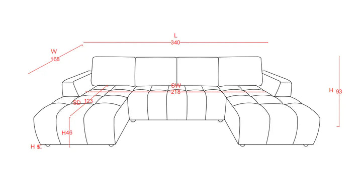 Sena Large Beige Plush Velvet Luxury U Shape Sofabed Sofa