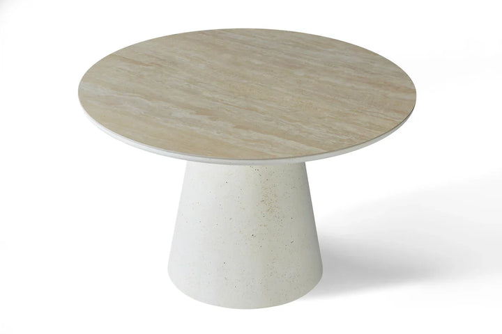 Stratos 120cm Round Ivory & Travertine Ceramic Marble Dining Table