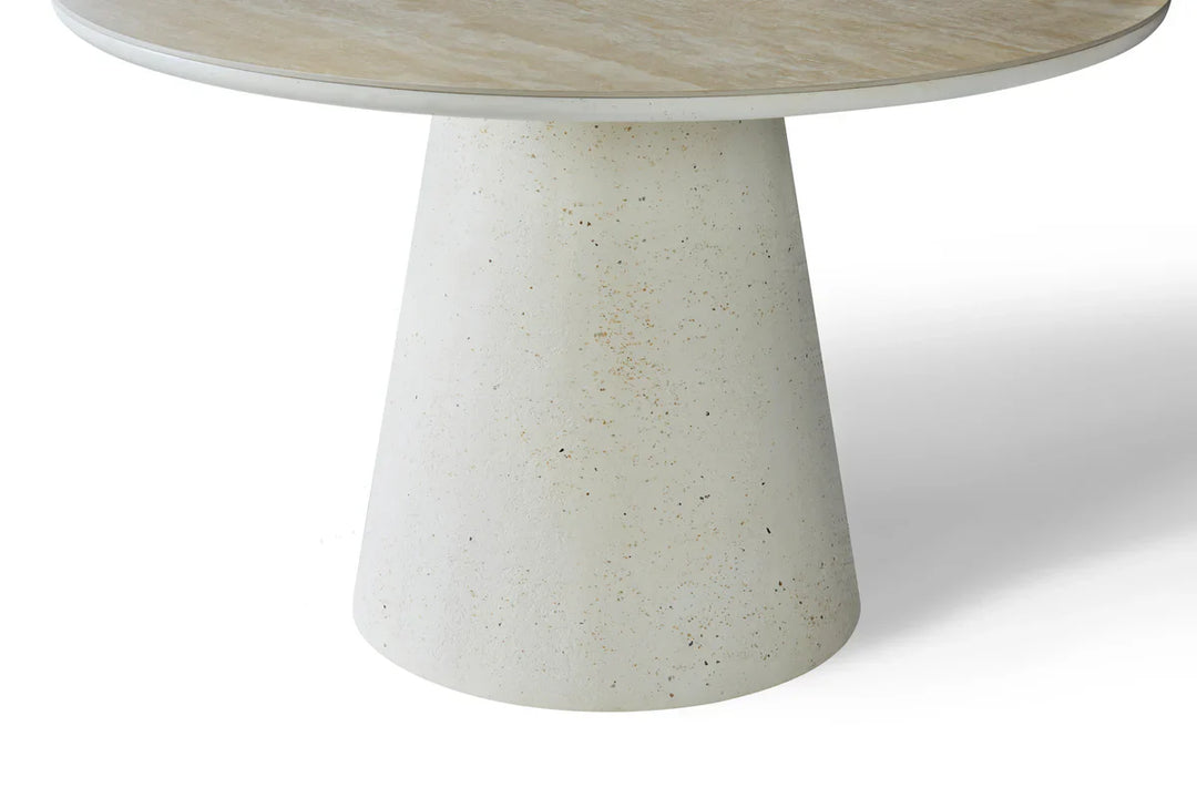 Stratos 120cm Round Ivory & Travertine Ceramic Marble Dining Table