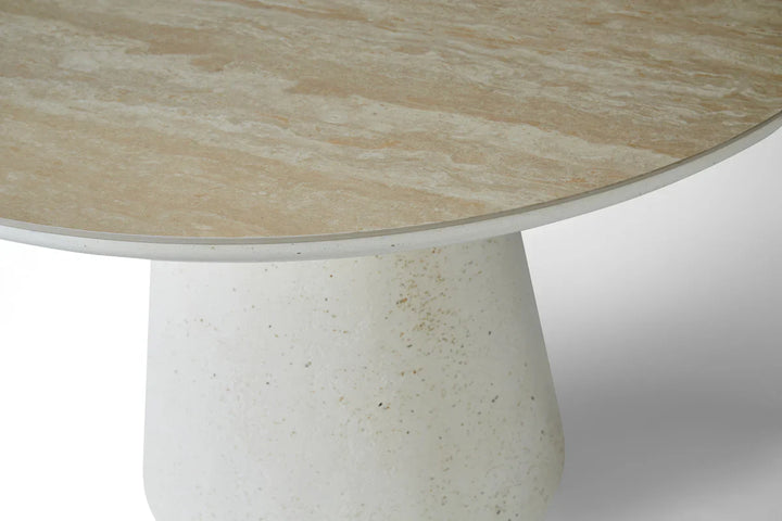 Stratos 120cm Round Ivory & Travertine Ceramic Marble Dining Table