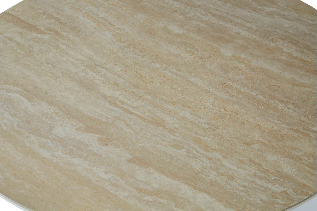 Stratos 120cm Round Ivory & Travertine Ceramic Marble Dining Table