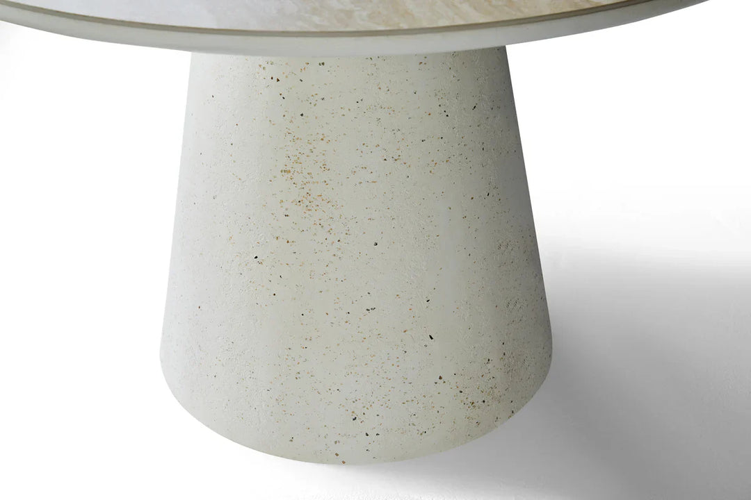 Stratos 120cm Round Ivory & Travertine Ceramic Marble Dining Table