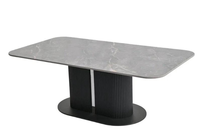 Sydney 160cm Grey Ceramic Marble Dining Table With Maryland Grey Velvet 360 Swivel Dining Chairs