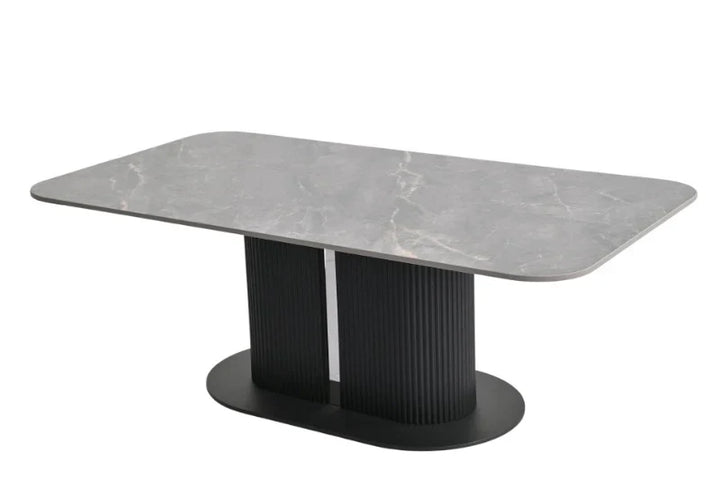 Sydney 160cm Grey Ceramic Marble Dining Table With Maryland Grey Velvet 360 Swivel Dining Chairs