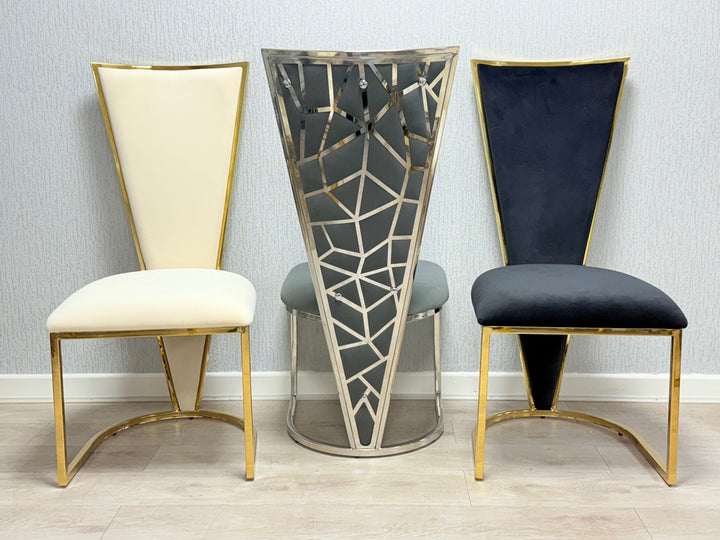 Louis Marble & Gold Dining Table With Florence High Back Velvet Chairs
