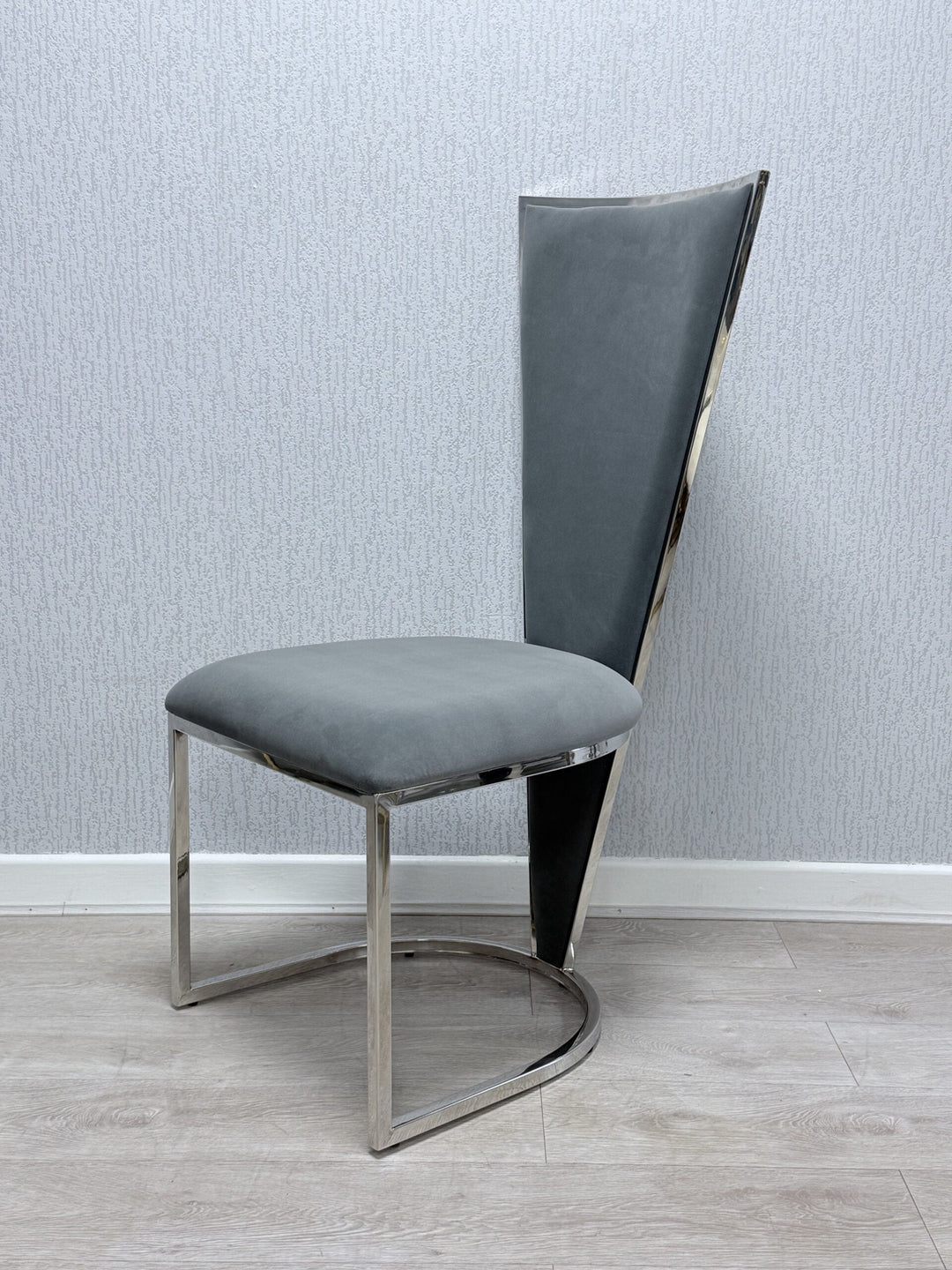 Elina 180cm Chrome Grey Marble Dining Table With Florence High Back Velvet Chrome Chairs