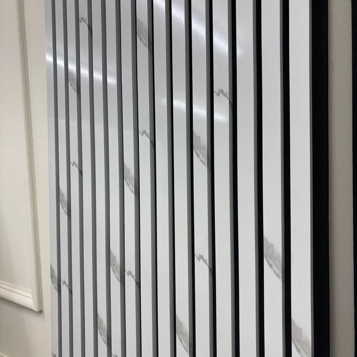 Acoustic Slatted Wall Panels White Marble Pack Of x4 240 x 60cm