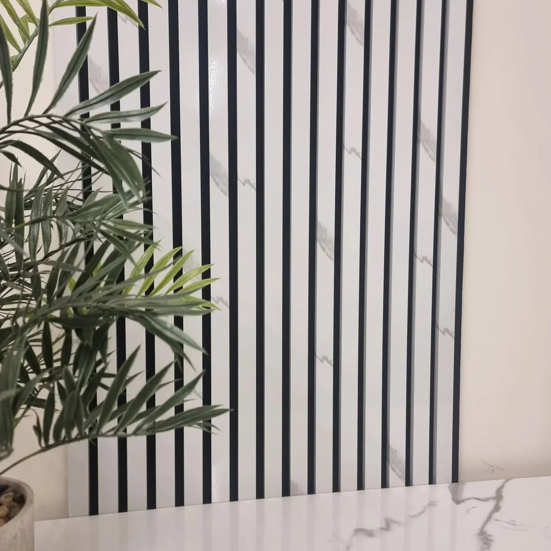 Acoustic Slatted Wall Panels White Marble Pack Of x4 240 x 60cm