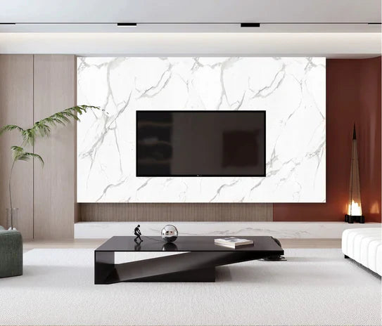 Media Wall Panels Pack Of x4 White Grey Marble Veins PVC Waterproof Wall Panels 240x60cm