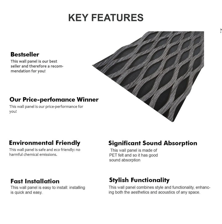 Pack Of x4 Wave Acoustic Slatted Wall Panels Dark Grey 240cm x 60cm