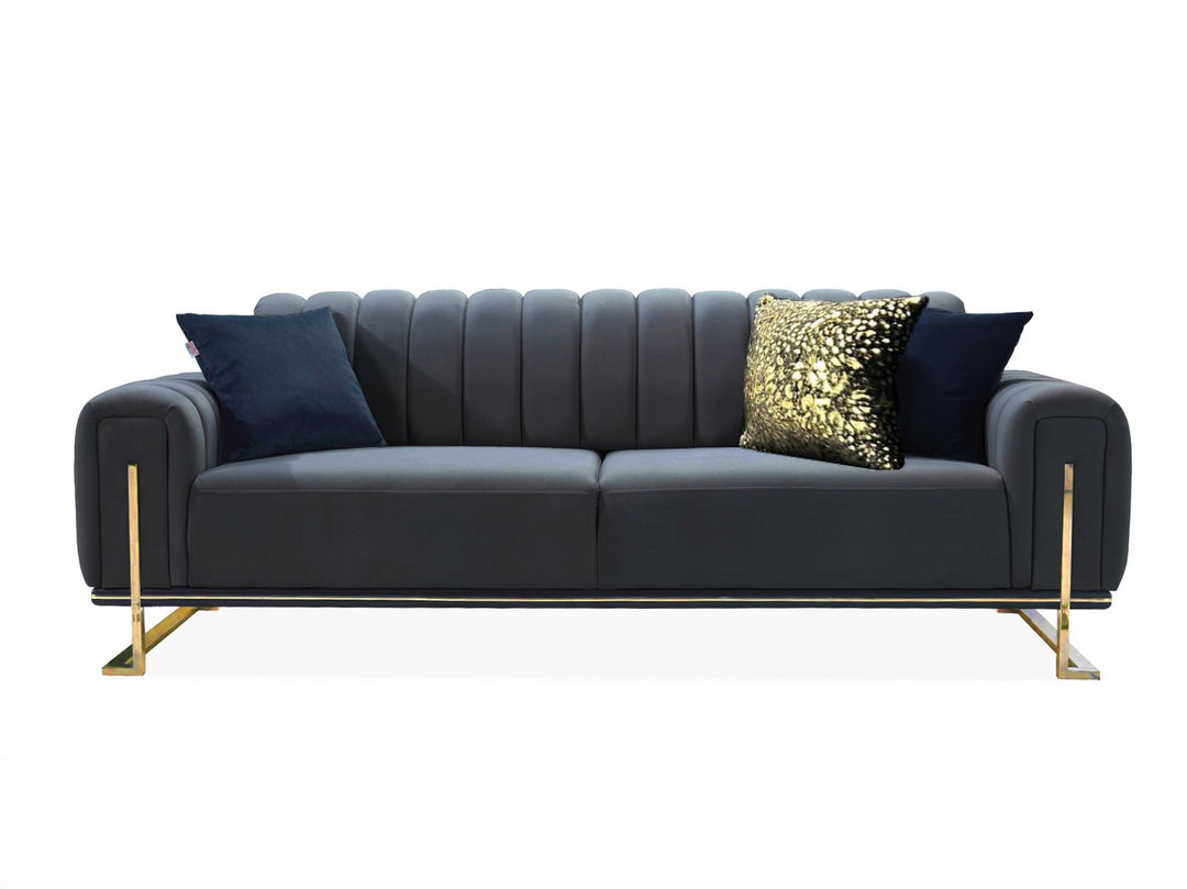 Bellisio Luxury Black & Gold 3+2 Velvet Sofa
