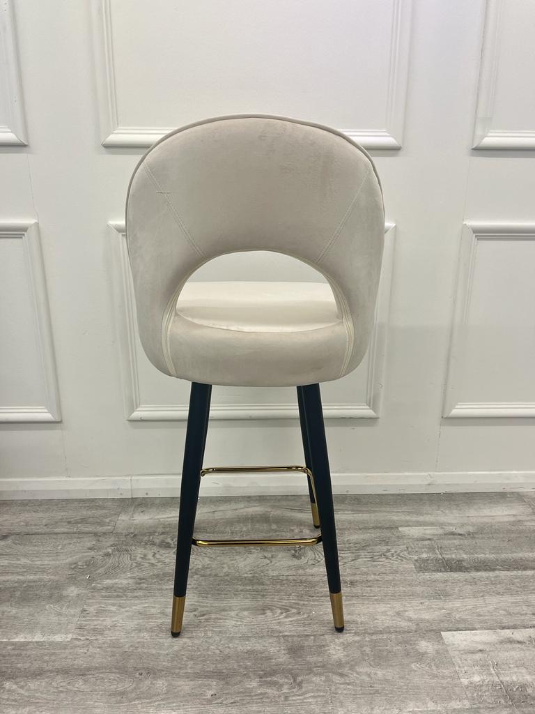 Astra Cream Plush Velvet Fabric Black / Gold Bar Stool