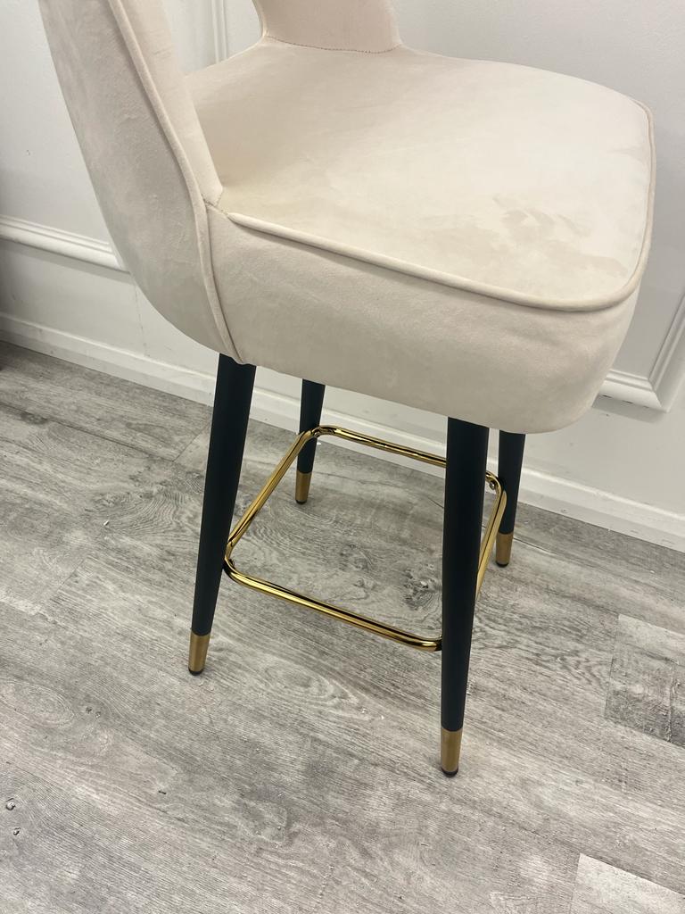 Astra Cream Plush Velvet Fabric Black / Gold Bar Stool