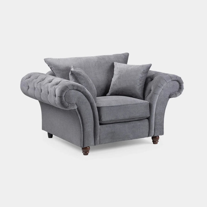 Chesterfield Grey Velvet Fullback 1 Seater Armchair