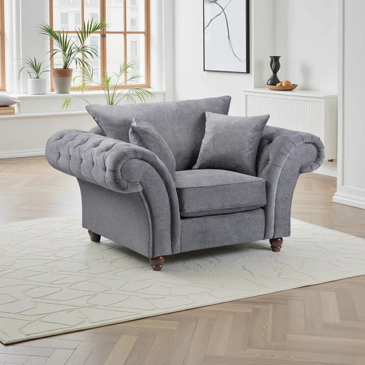 Chesterfield Grey Velvet Fullback 1 Seater Armchair