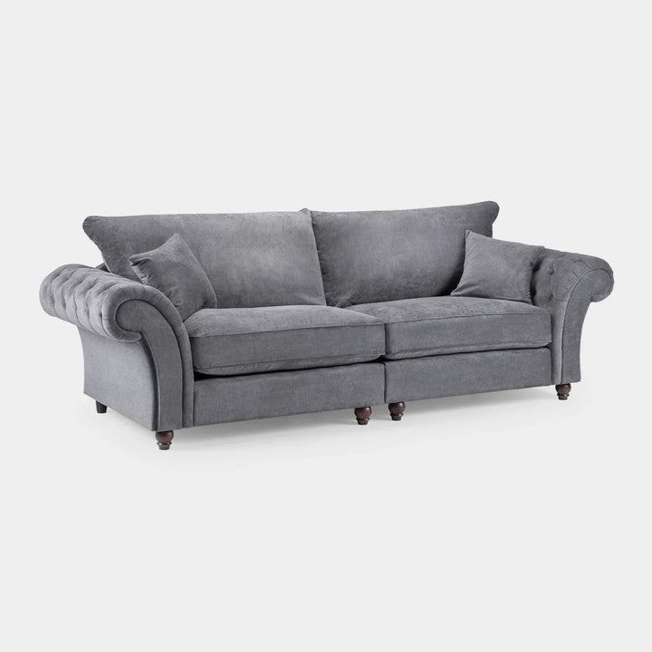 Chesterfield Grey Velvet Fullback 4 Seater Sofa