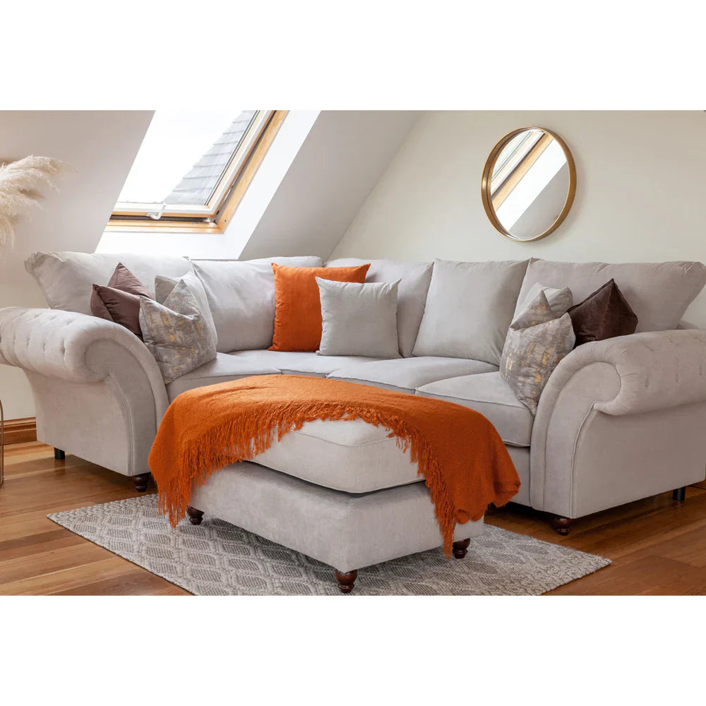 Chesterfield Stone Fullback Right Hand Facing Corner Sofa Stone Velvet