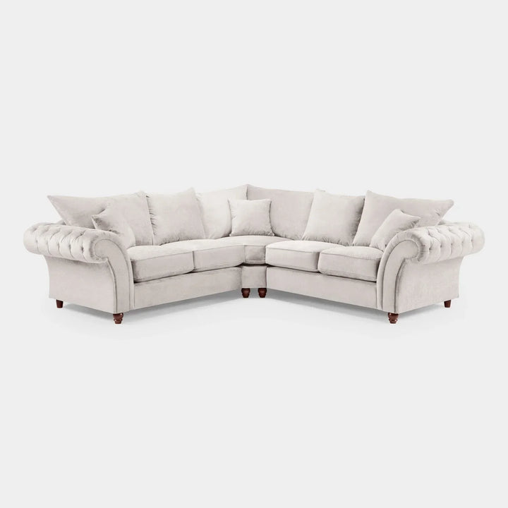Chesterfield Stone Fullback Large Corner Sofa Stone Velvet