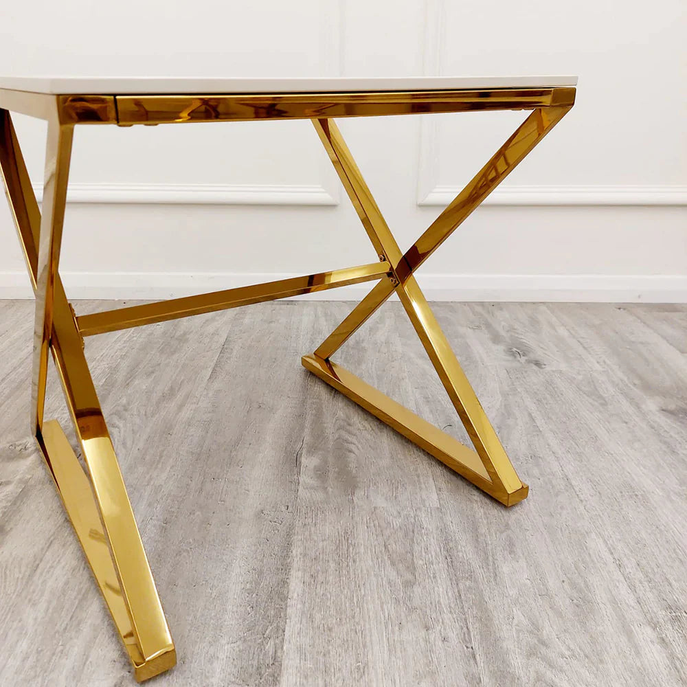 Zion Gold Lamp Side Table with Polar White Sintered Top-Esme Furnishings