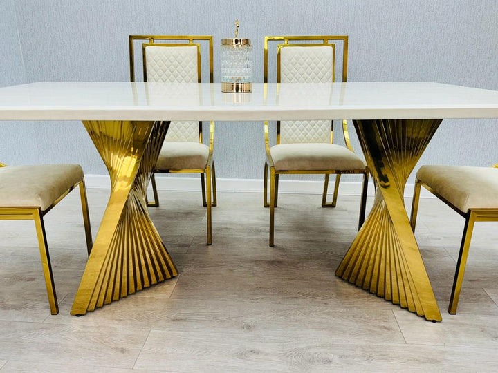Ravello Cream & Gold Marble 180cm Dining Table Only