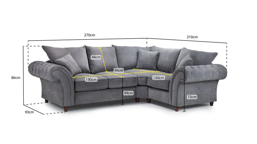 Chesterfield Grey Fullback Right Hand Facing Corner Sofa Grey Velvet
