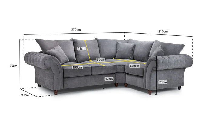 Chesterfield Stone Fullback Right Hand Facing Corner Sofa Stone Velvet