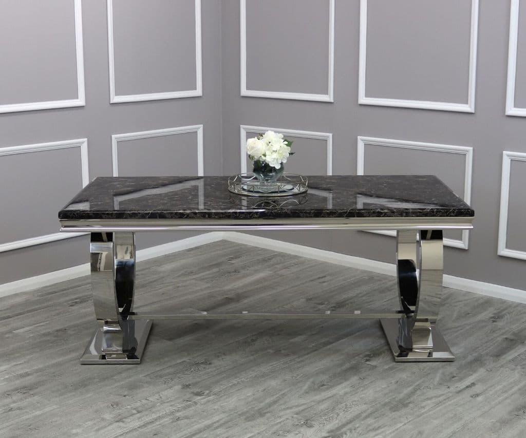 Arianna 200cm Black Marble Dining Table + Lucy Black Lion Slim Knocker Plush Velvet Chairs-Esme Furnishings