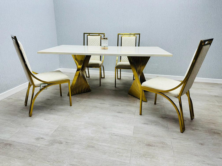 Ravello Cream & Gold Marble 180cm Dining Table Only